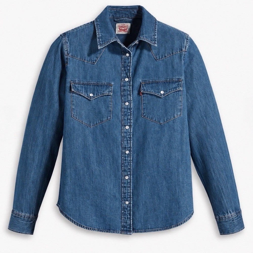 Levi's Ultimate Western Denim Shirt Womens S Blue Stretch Pearl Snap NWT